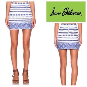 Sam Edelman mini skirt blue white tribal stitching
